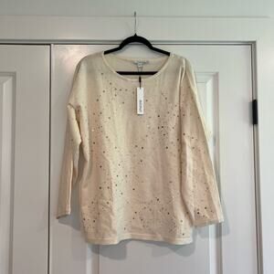NWT Chicos Women's Sweater Cream Gold Sequins Size 2 Large‎